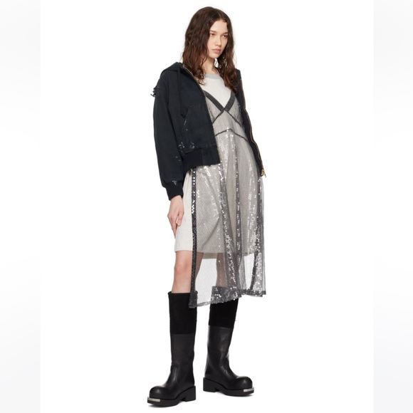 VAQUERA Oversized Gray Slip Dress Long Sleeve T-Shirt with sequin apron front XS - Picture 7 of 17